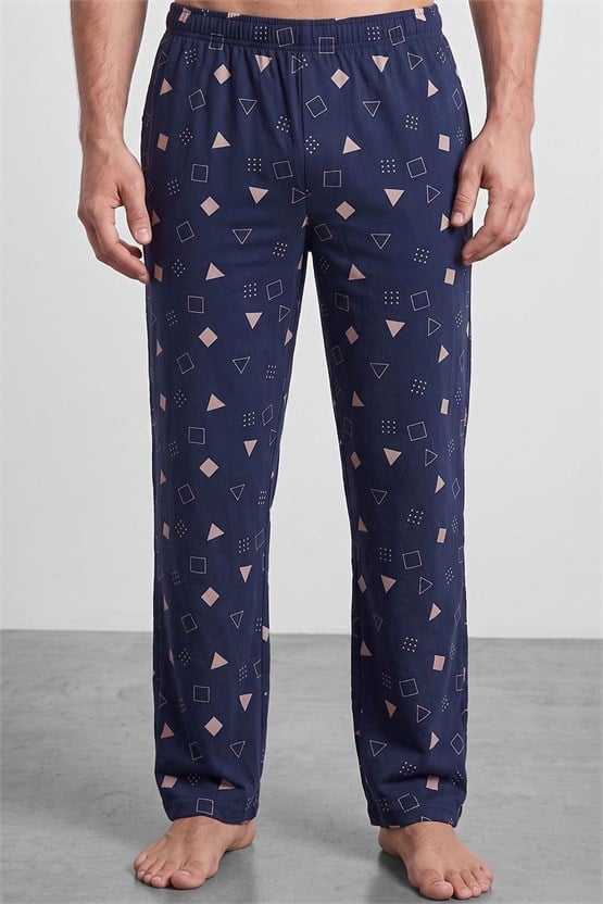 Mısırlı Erkek Geometrik Desen Alt Pijama Lacivert