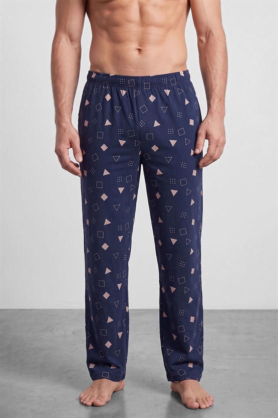 Mısırlı Erkek Geometrik Desen Alt Pijama Lacivert