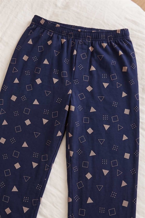 Mısırlı Erkek Geometrik Desen Alt Pijama Lacivert