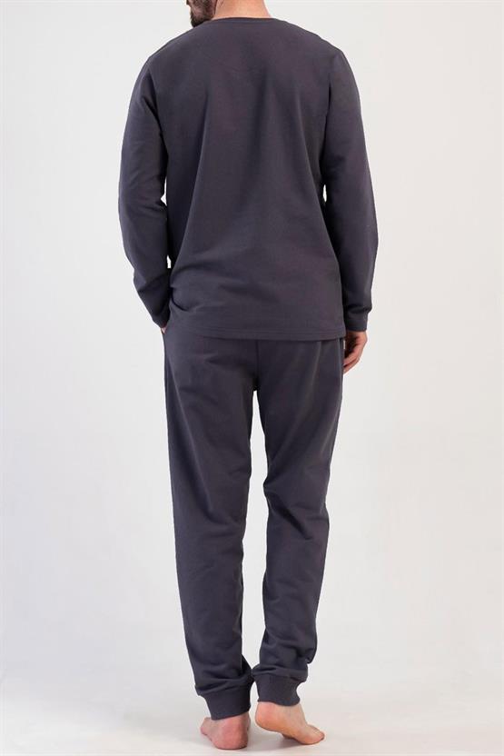Mısırlı Erkek İki İplik Bisiklet Yaka Uzun Kollu Pijama Takımı Lacivert