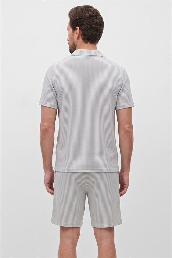 Mısırlı Erkek Jakarlı İnterlok Regular Fit Polo Tshirt Sort Takım Gri