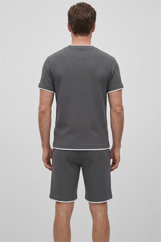 Mısırlı Erkek Jakarlı İnterlok Slim Fit Tshirt Sort Takım Antrasit