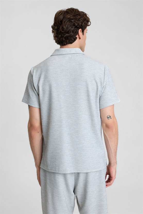 Mısırlı Erkek Jakarlı İnterlok Viskon Polo Yaka T-shirt Gri