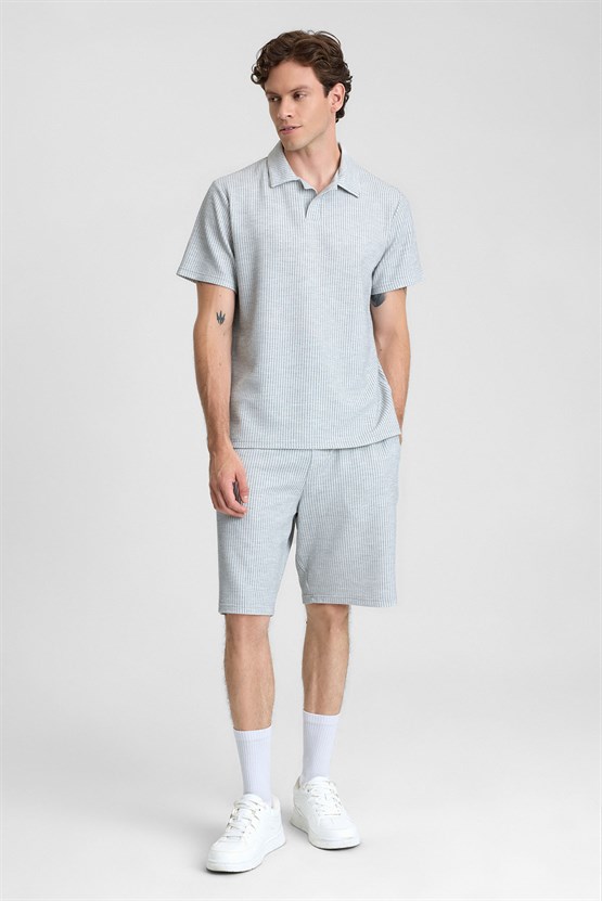 Mısırlı Erkek Jakarlı İnterlok Viskon Polo Yaka T-shirt Gri