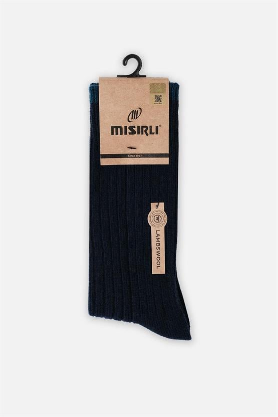 Mısırlı Erkek Kuzu Yünü (Lambswool) Tekli Soket Çorap Lacivert