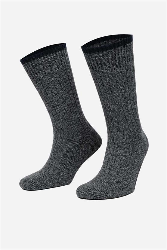 Mısırlı Erkek Kuzu Yünü (Lambswool) Tekli Soket Çorap Füme