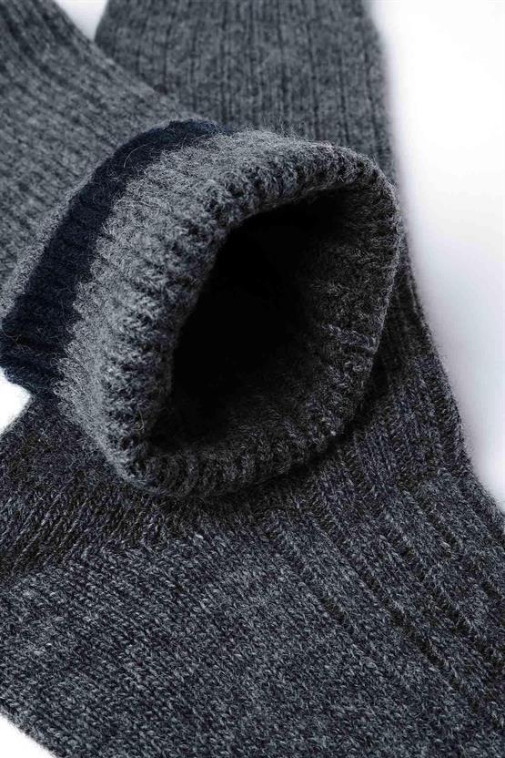 Mısırlı Erkek Kuzu Yünü (Lambswool) Tekli Soket Çorap Füme