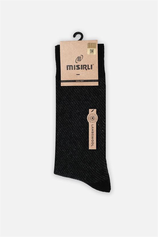 Mısırlı Erkek Kuzu Yünü (Lambswool) Tekli Soket Çorap Siyah