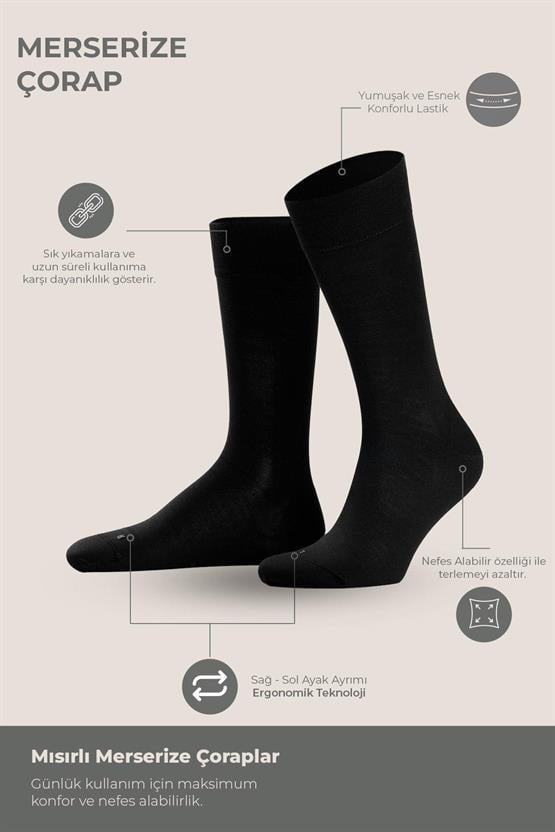 Mısırlı Erkek Merserize Ergonomik NAKIŞLI 6 Çift Süper İnce Soket Çorap Siyah