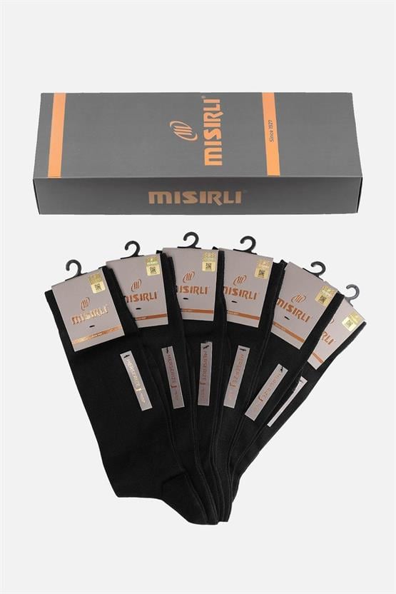 Mısırlı Erkek Merserize Kutulu 6 Çift Uzun Çorap Siyah