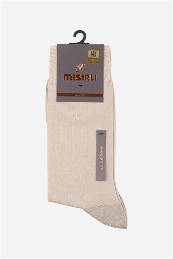 Mısırlı Erkek Merserize Tekli Nakışlı Süper İnce Soket Çorap Bej