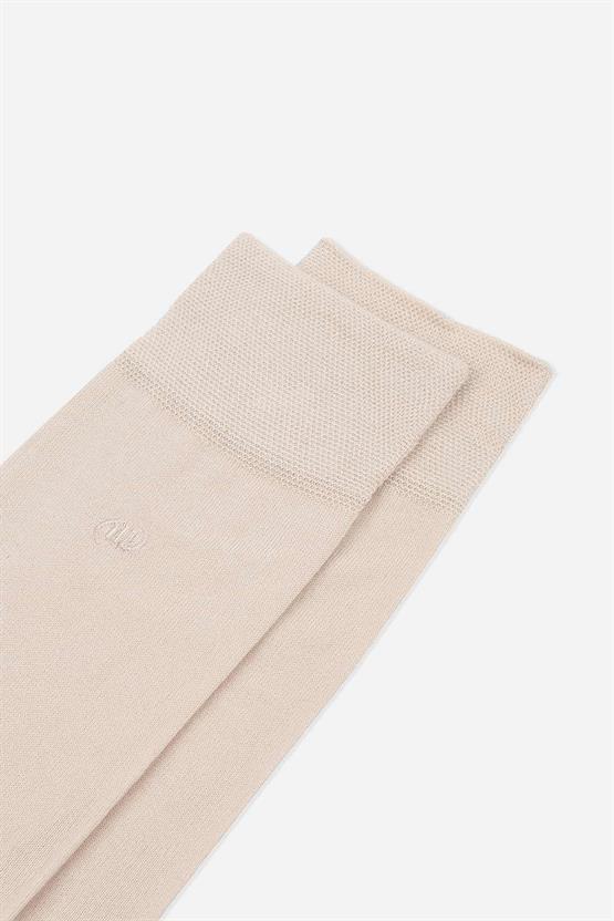Mısırlı Erkek Merserize Tekli Nakışlı Süper İnce Soket Çorap Bej