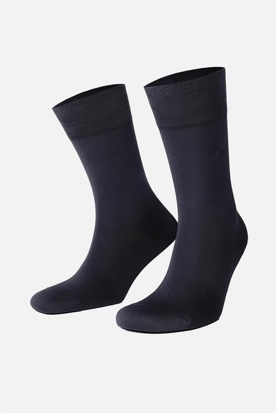 Mısırlı Erkek Merserize Tekli Nakışlı Süper İnce Soket Çorap Füme