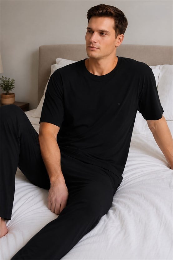 Mısırlı Erkek Modal Karışımlı Pijama Takım Siyah