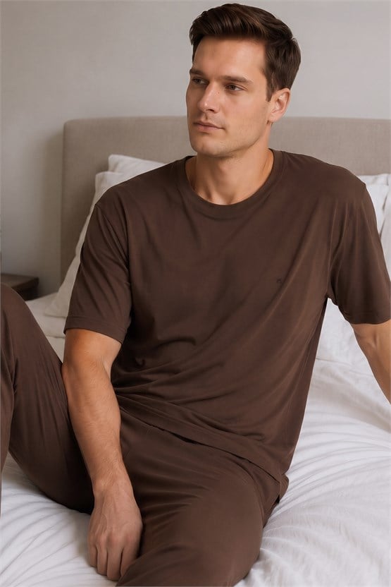 Mısırlı Erkek Modal Karışımlı Pijama Takım Kahverengi