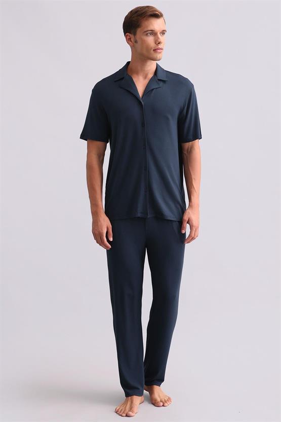 Mısırlı Erkek Modal Kısa Kollu Gömlek Gece Mavisi