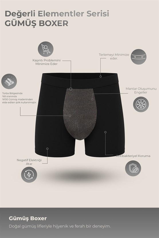 Mısırlı Erkek  Silverman GÜMÜŞ Boxer Uzun - Long Siyah