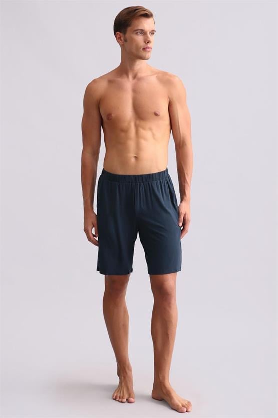 Erkek Modal Şort Pijama Gece Mavisi