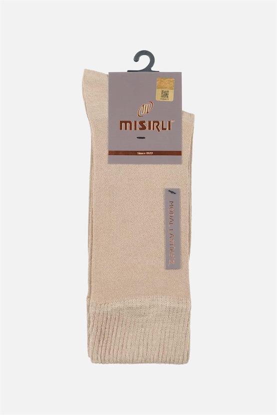 Mısırlı Erkek Modal Tekli DİABETİKER Lastiksiz Uzun Soket Çorap Bej