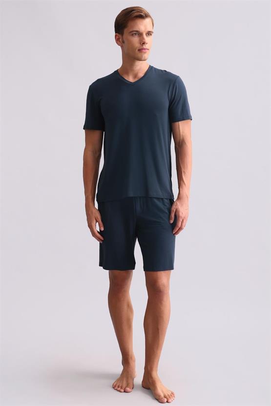 Mısırlı Erkek Modal V Yaka Tişört Gece Mavisi