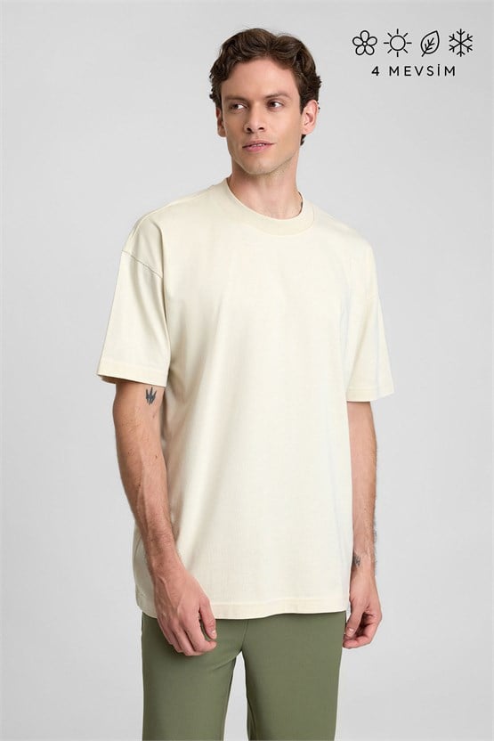 Mısırlı Erkek Oversize T-shirt Ekru