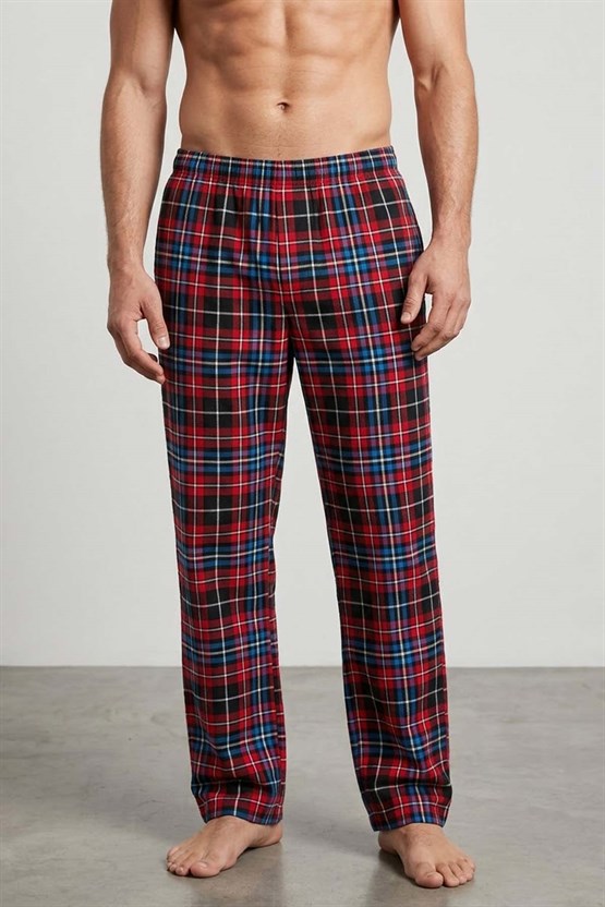 Mısırlı Erkek Pamuk Ekoseli Alt Pijama Kırmızı