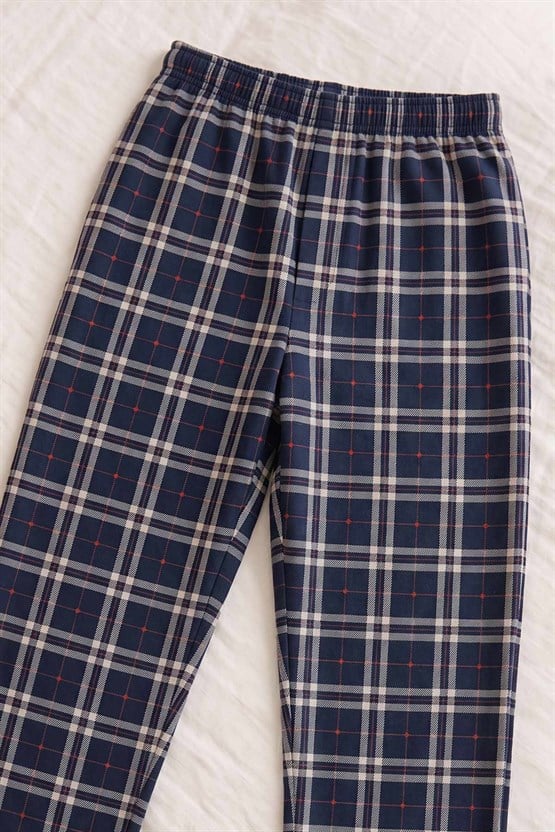 Mısırlı Erkek Pamuk Ekoseli Alt Pijama Saks