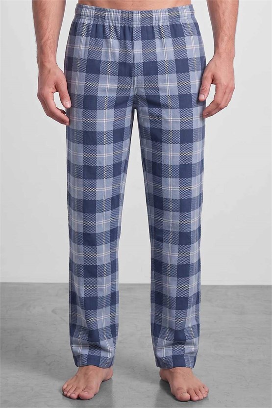 Mısırlı Erkek Pamuk Ekoseli Alt Pijama Mavi