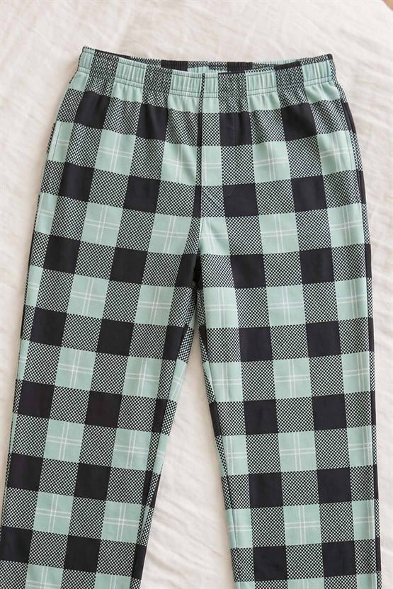Mısırlı Erkek Pamuk Ekoseli Alt Pijama Mint