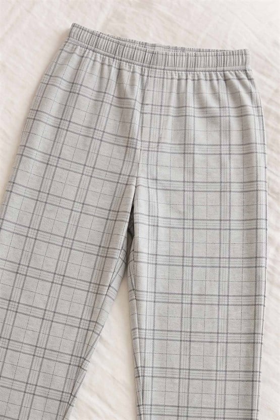 Mısırlı Erkek Pamuk Ekoseli Alt Pijama Gri