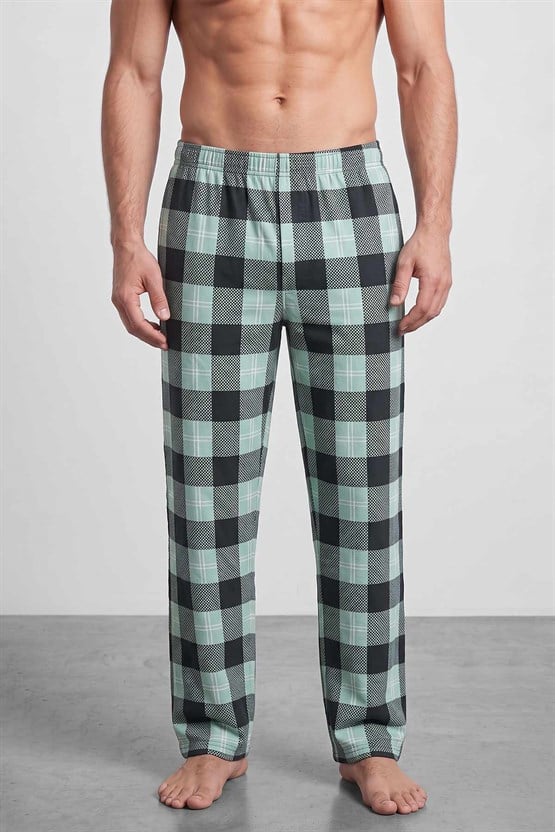 Mısırlı Erkek Pamuk Ekoseli Alt Pijama Mint