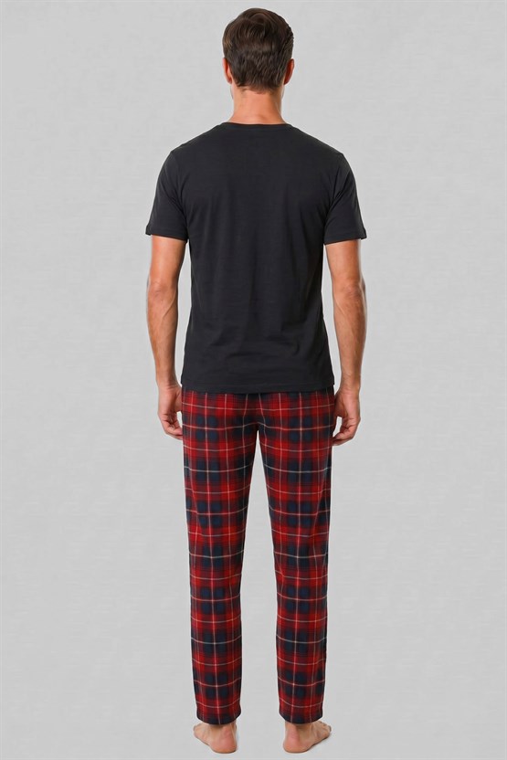 Mısırlı Erkek Pamuk Ekoseli Alt Pijama Kırmızı