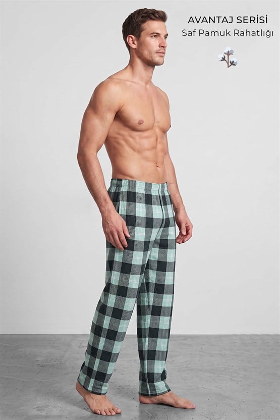 Mısırlı Erkek Pamuk Ekoseli Alt Pijama Mint