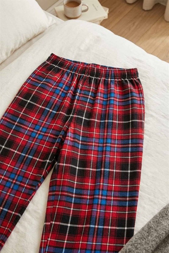 Mısırlı Erkek Pamuk Ekoseli Alt Pijama Kırmızı