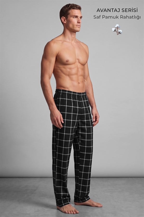 Mısırlı Erkek Pamuk İnce Ekoseli Alt  Pijama Siyah