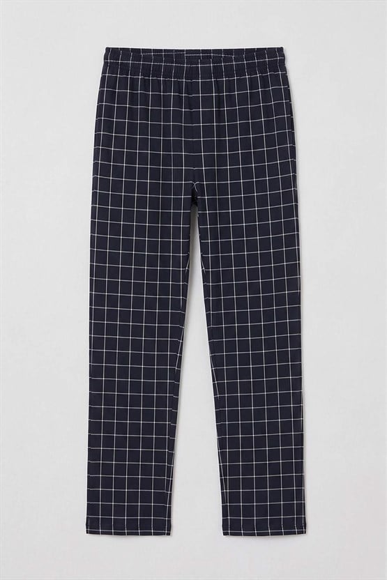 Mısırlı Erkek Pamuk İnce Ekoseli Alt  Pijama Lacivert