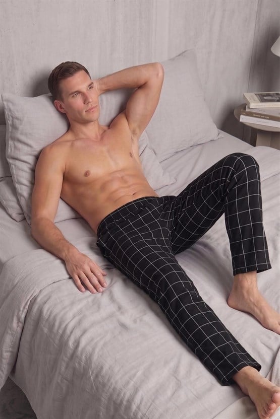 Mısırlı Erkek Pamuk İnce Ekoseli Alt  Pijama Siyah
