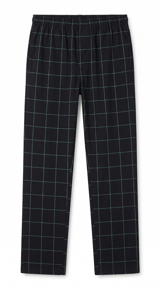 Mısırlı Erkek Pamuk İnce Ekoseli Alt  Pijama Siyah-Mint