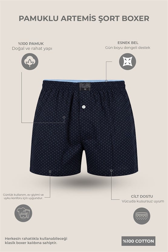 Mısırlı Erkek Pamuk Artemis Relax Fit Boxer Nokta Desenli/Lacivert