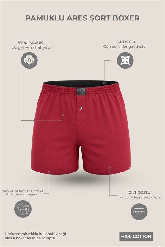 Mısırlı Erkek Pamuklu Ares Şort  Boxer Bordo