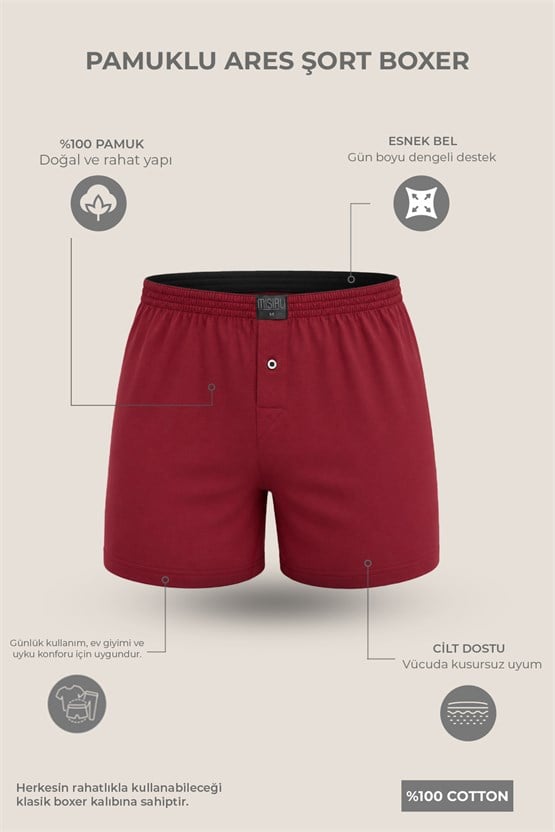 Mısırlı Erkek Pamuklu Ares Şort  Boxer Bordo