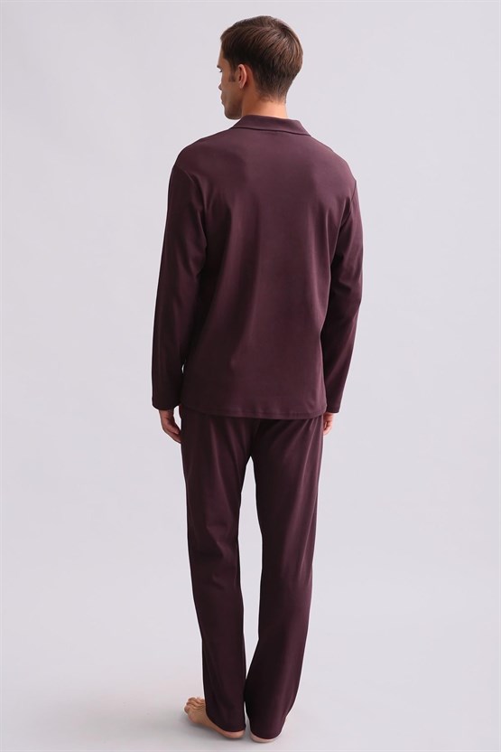 Mısırlı Erkek Bambu Gömlek Pijama Takımı Bordo