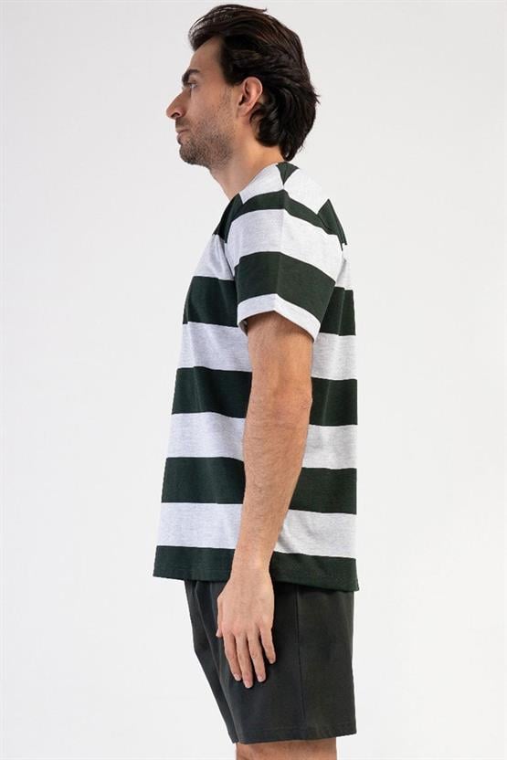 Mısırlı Erkek Pamuklu Kısa Kollu Şort Pijama Takımı Gri Melanj
