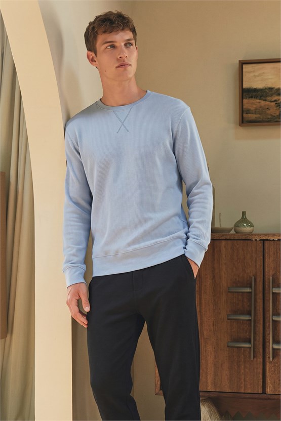 Mısırlı Erkek Pamuklu Uzun Kollu Pijama Takımı Mavi