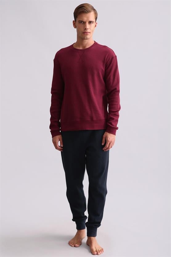Mısırlı Erkek Pamuklu Uzun Kollu Pijama Takımı Bordo