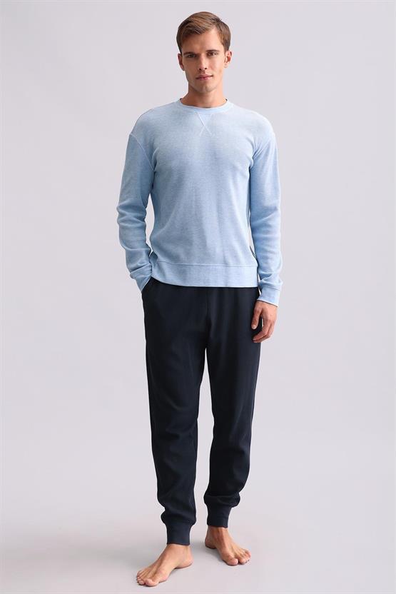 Mısırlı Erkek Pamuklu Uzun Kollu Pijama Takımı Mavi