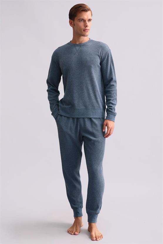 Mısırlı Erkek Pamuklu Uzun Kollu Pijama Takımı İndigo