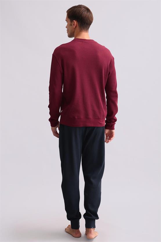 Mısırlı Erkek Pamuklu Uzun Kollu Pijama Takımı Bordo