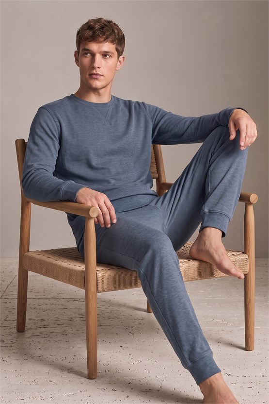 Mısırlı Erkek Pamuklu Uzun Kollu Pijama Takımı İndigo