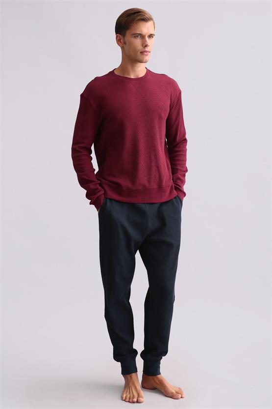 Mısırlı Erkek Pamuklu Uzun Kollu Pijama Takımı Bordo